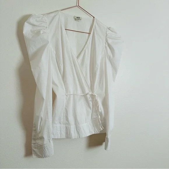 Jason Wu White Long Puff Sleeve Wrap Blouse Elegant Poplin Tailored Top - Picture 6 of 9